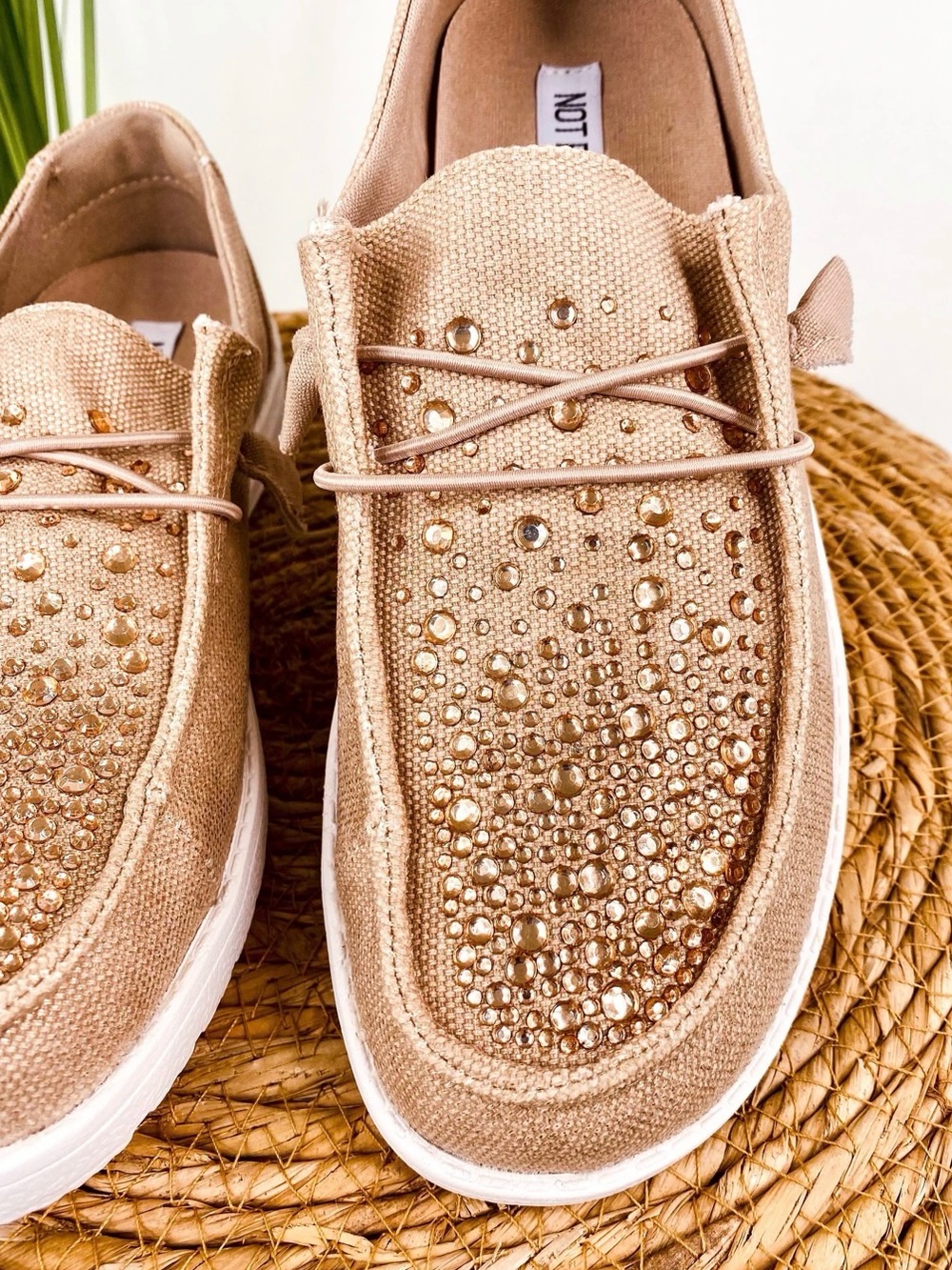 NIB Not Rated MACO Water Drop Rose Gold Rhinestone Slip On Sneakers Size 10